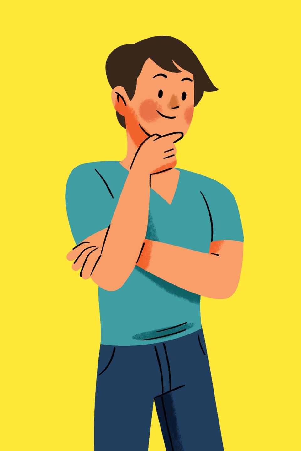 Character: a man thinking, hand on his chin