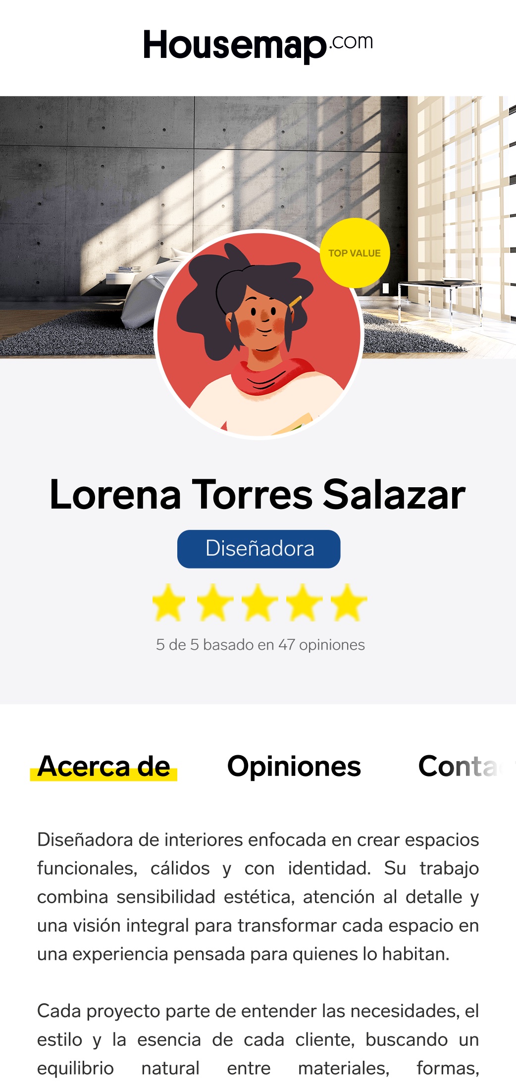 A supplier profile on Housemap, on a phone
