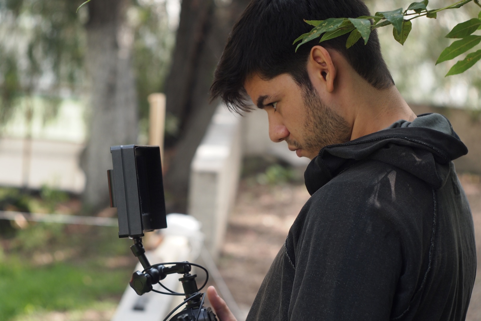Our director checking a shot on the camera monitor