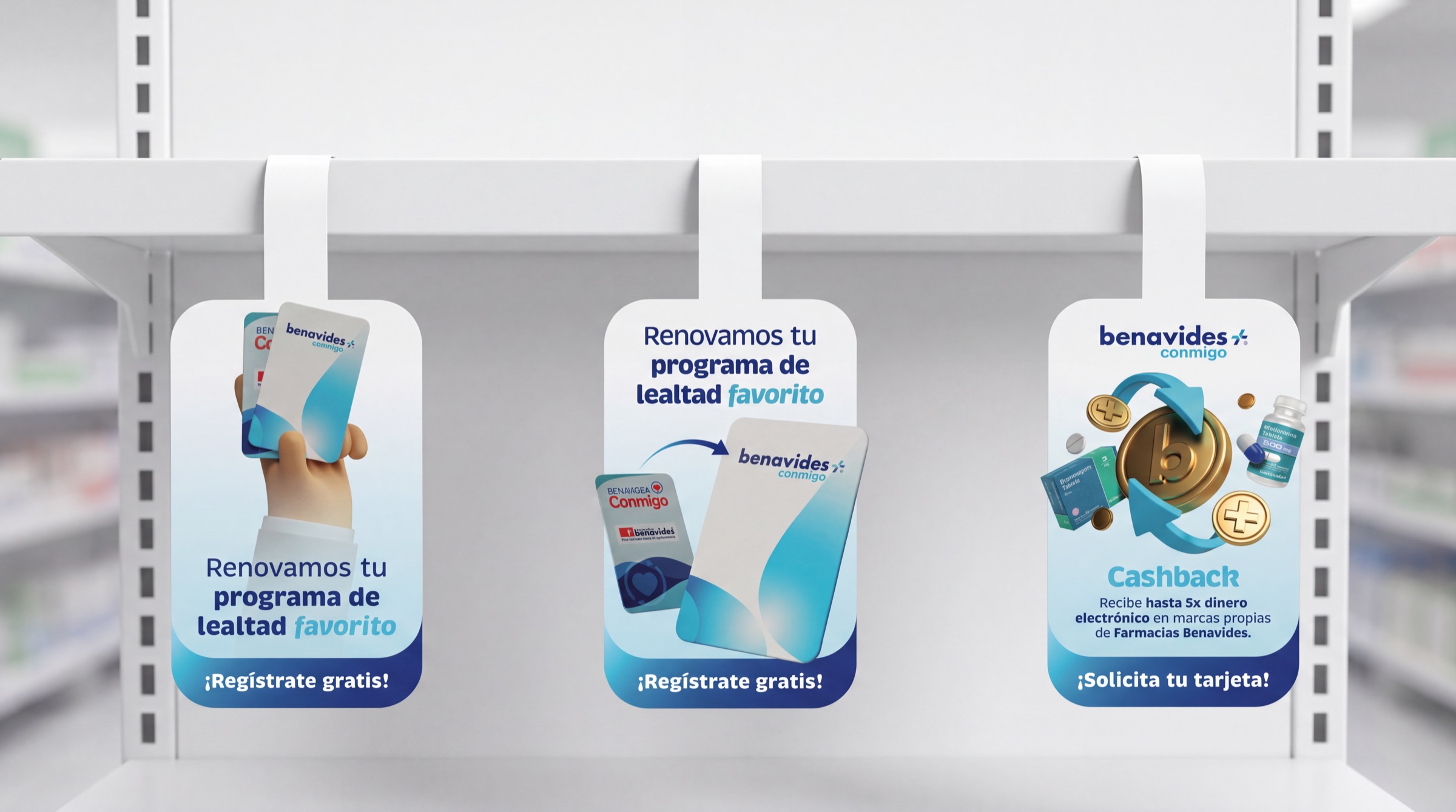 Three Benavides Conmigo shelf danglers