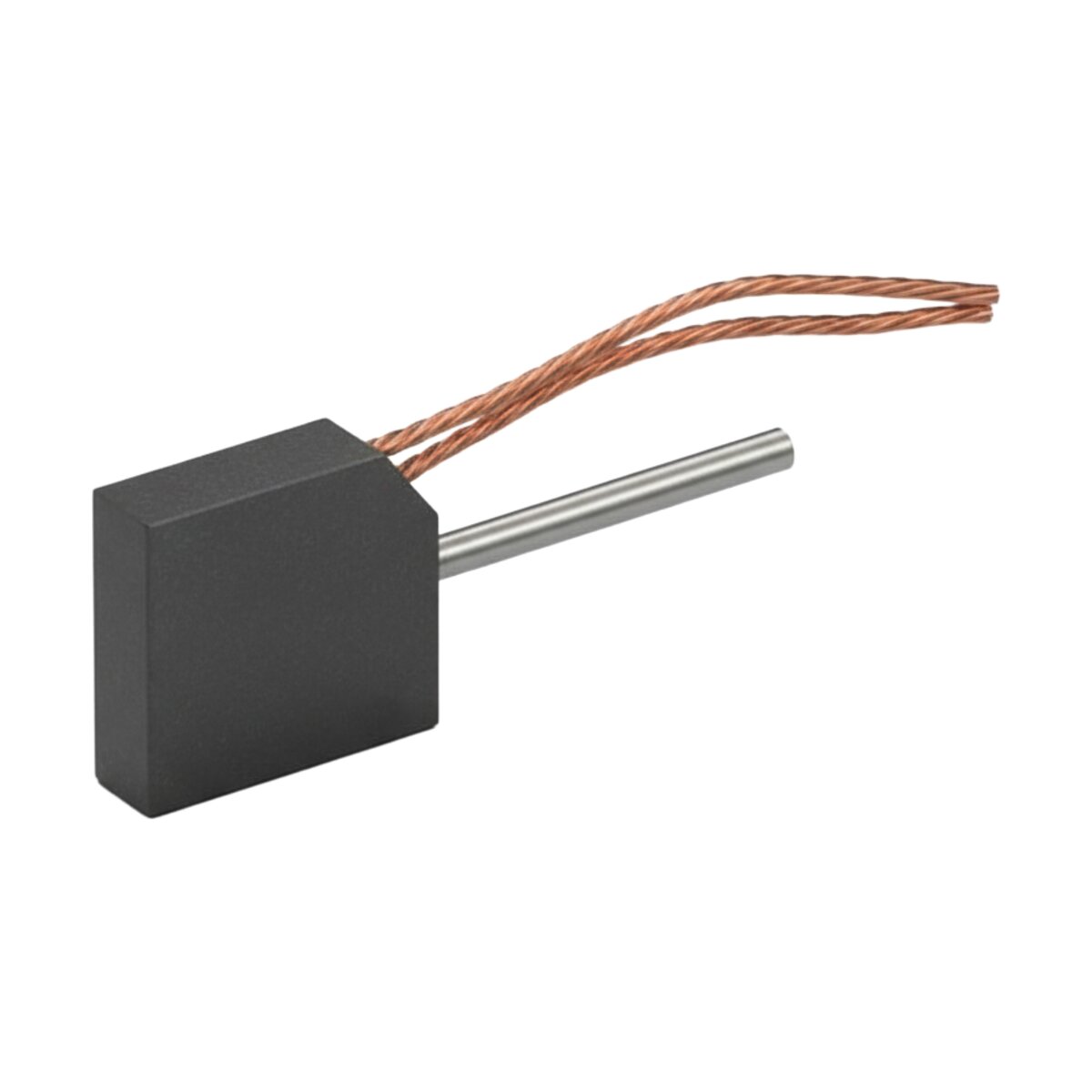 3D render of an electrical carbon brush with its copper lead