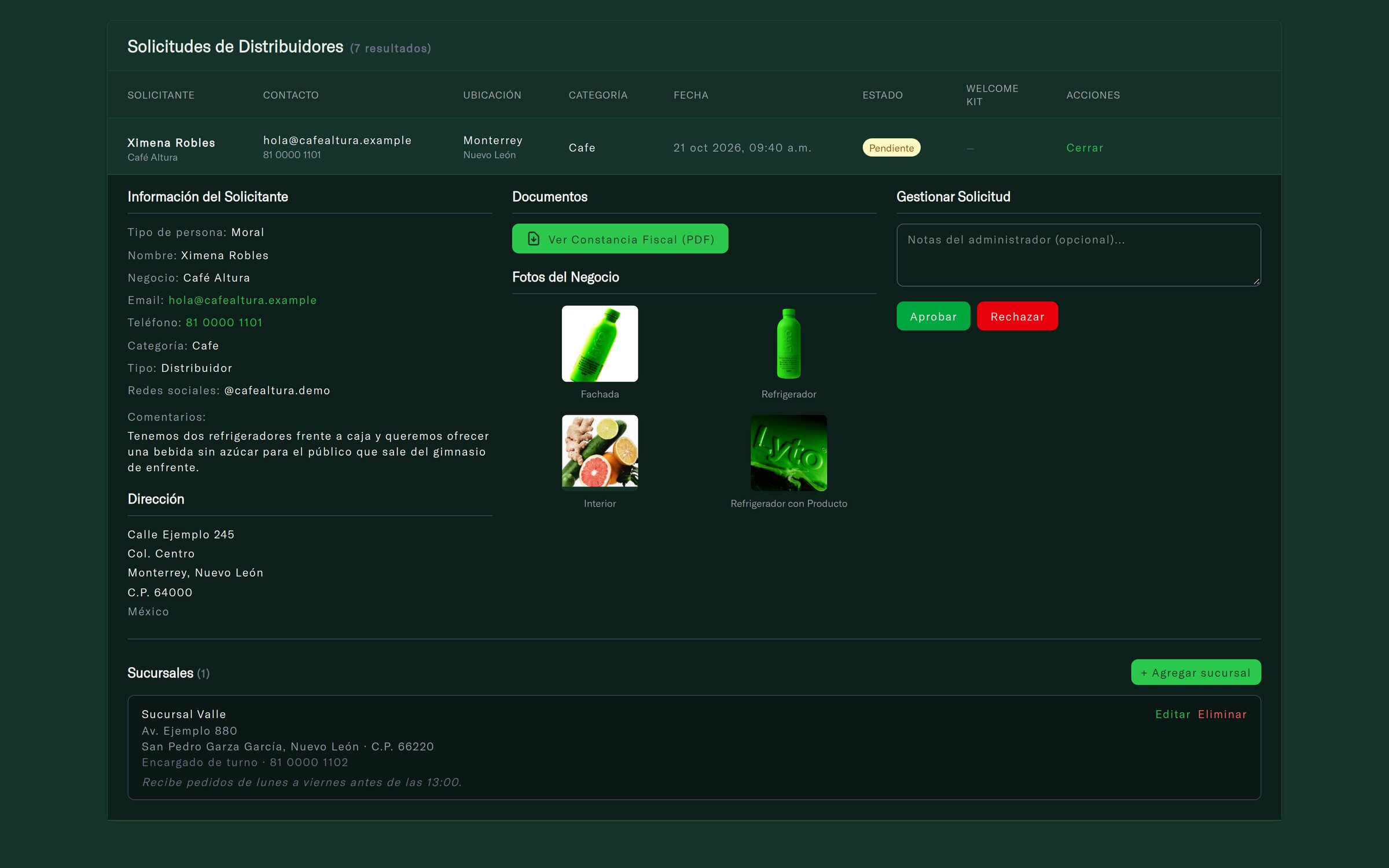 Back office: a partner application with the shop photos, ready to approve