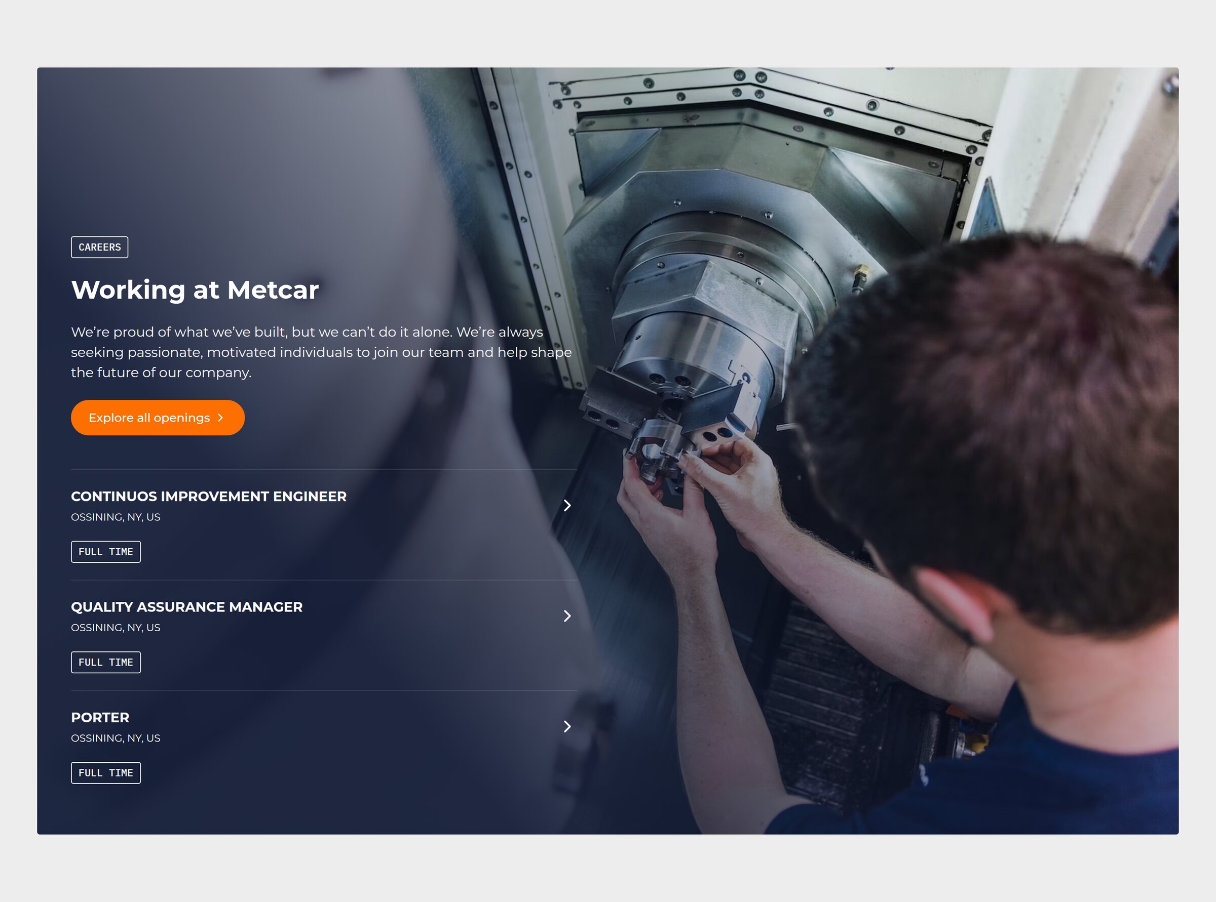 Open positions on Metcar's About page, from ADP Workforce Now
