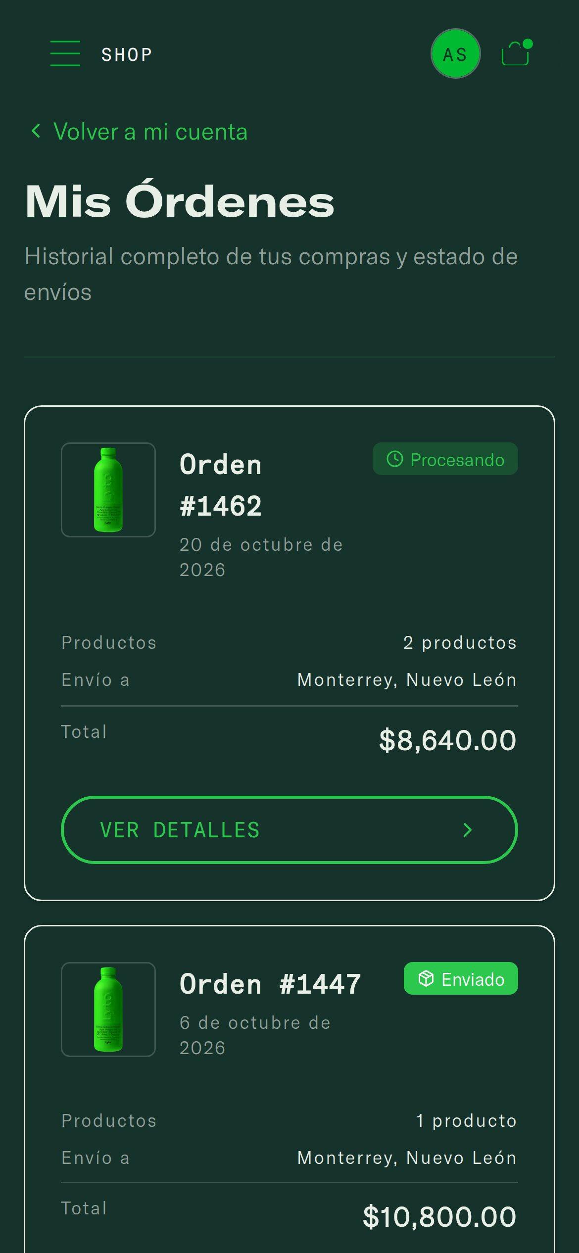 Partner portal: the list of orders and their status