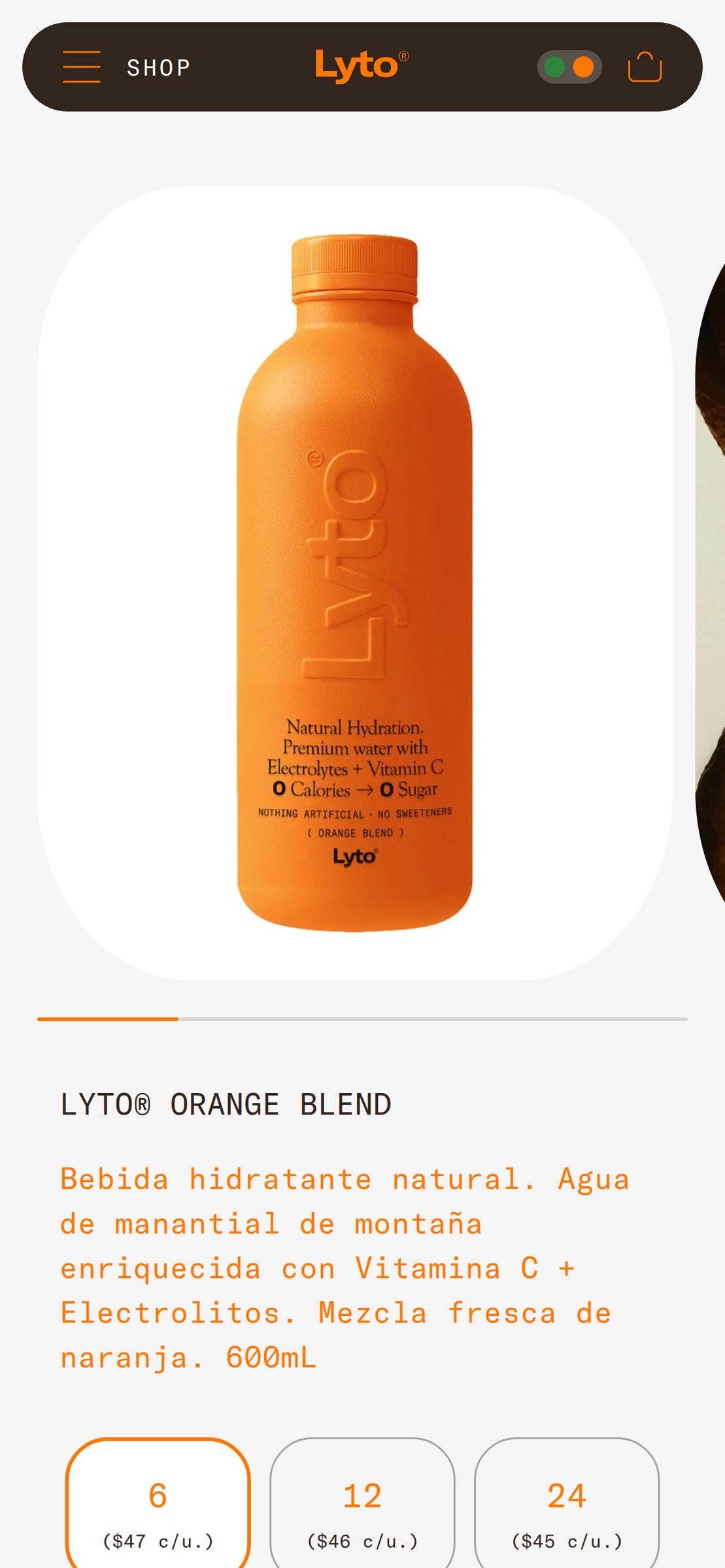 The same product page in Orange Blend