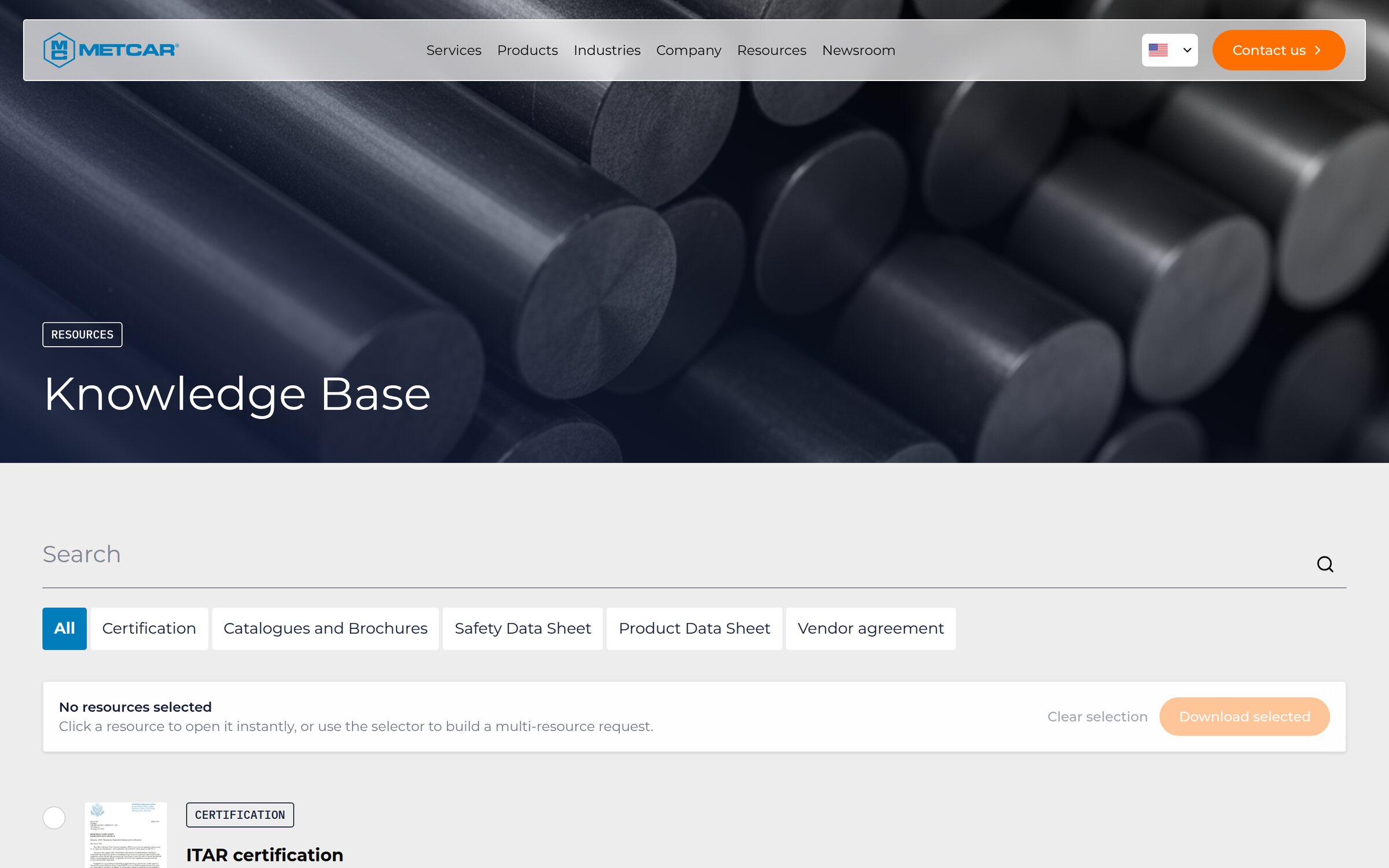 The knowledge base: certifications, catalogs and data sheets